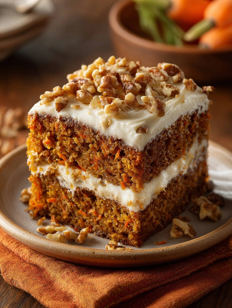 Classic Carrot Cake Cross Section Frosting Walnuts