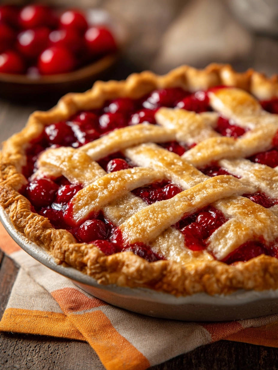 Classic Cherry Lattice Pie Close Up Detail 1