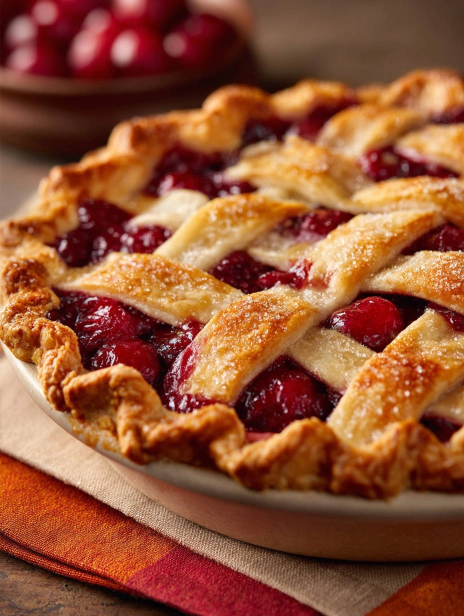 Classic Cherry Lattice Pie Close Up Detail