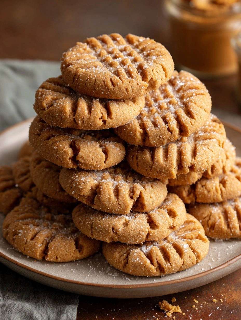 Classic Peanut Butter Cookies Stacked Close Up 1