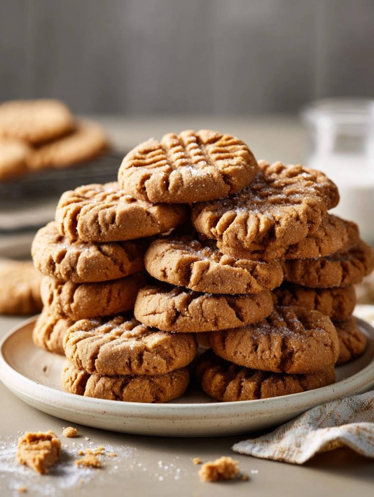Classic Peanut Butter Cookies Stacked Close Up