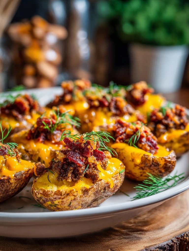 Easy Loaded Baked Potato Halves Close Up Detail