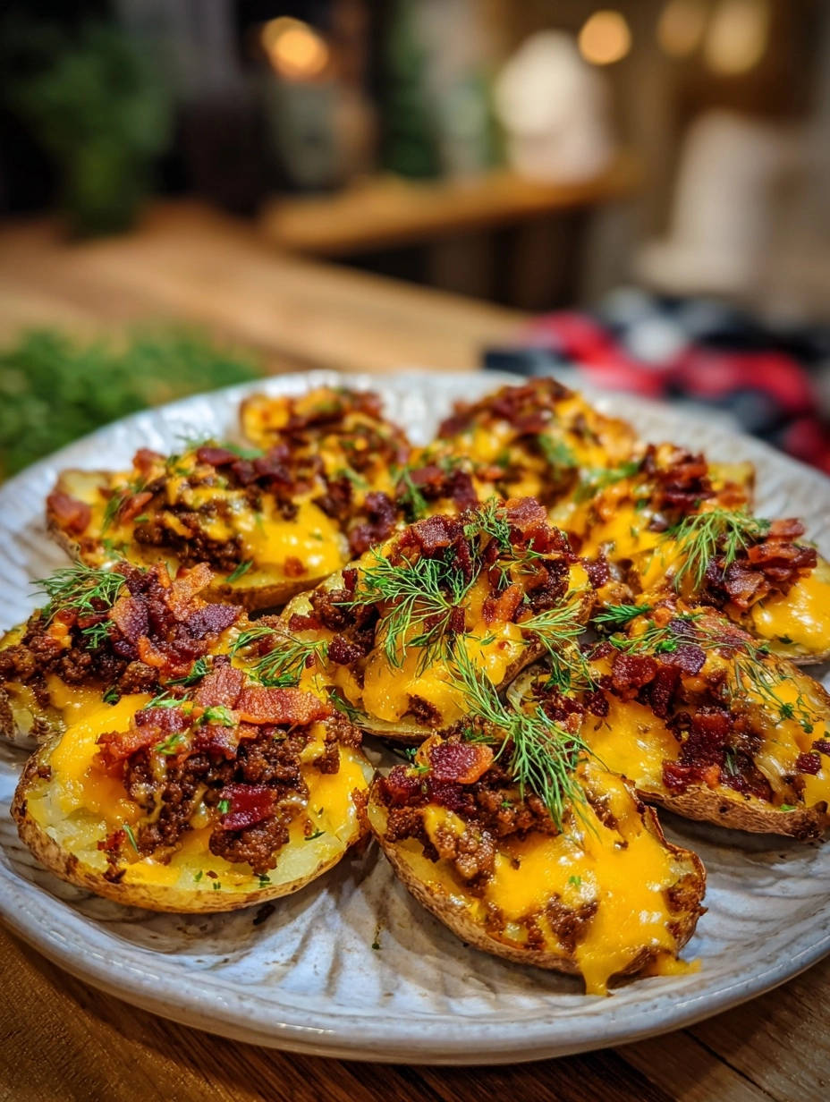 Easy Loaded Baked Potato Halves Close Up Plated 1