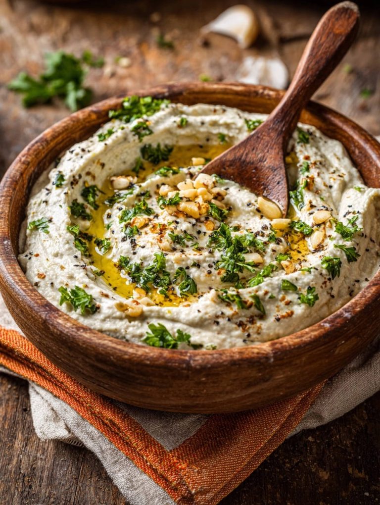 Homemade Hummus Overhead Wooden Bowl