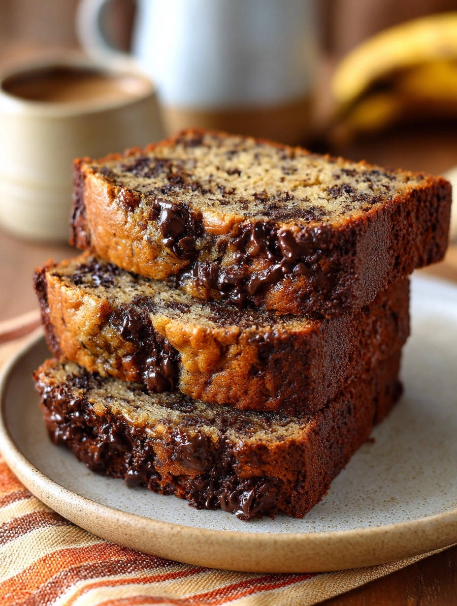 Ultimate Chocolate Chip Banana Bread Sliced Cross Section