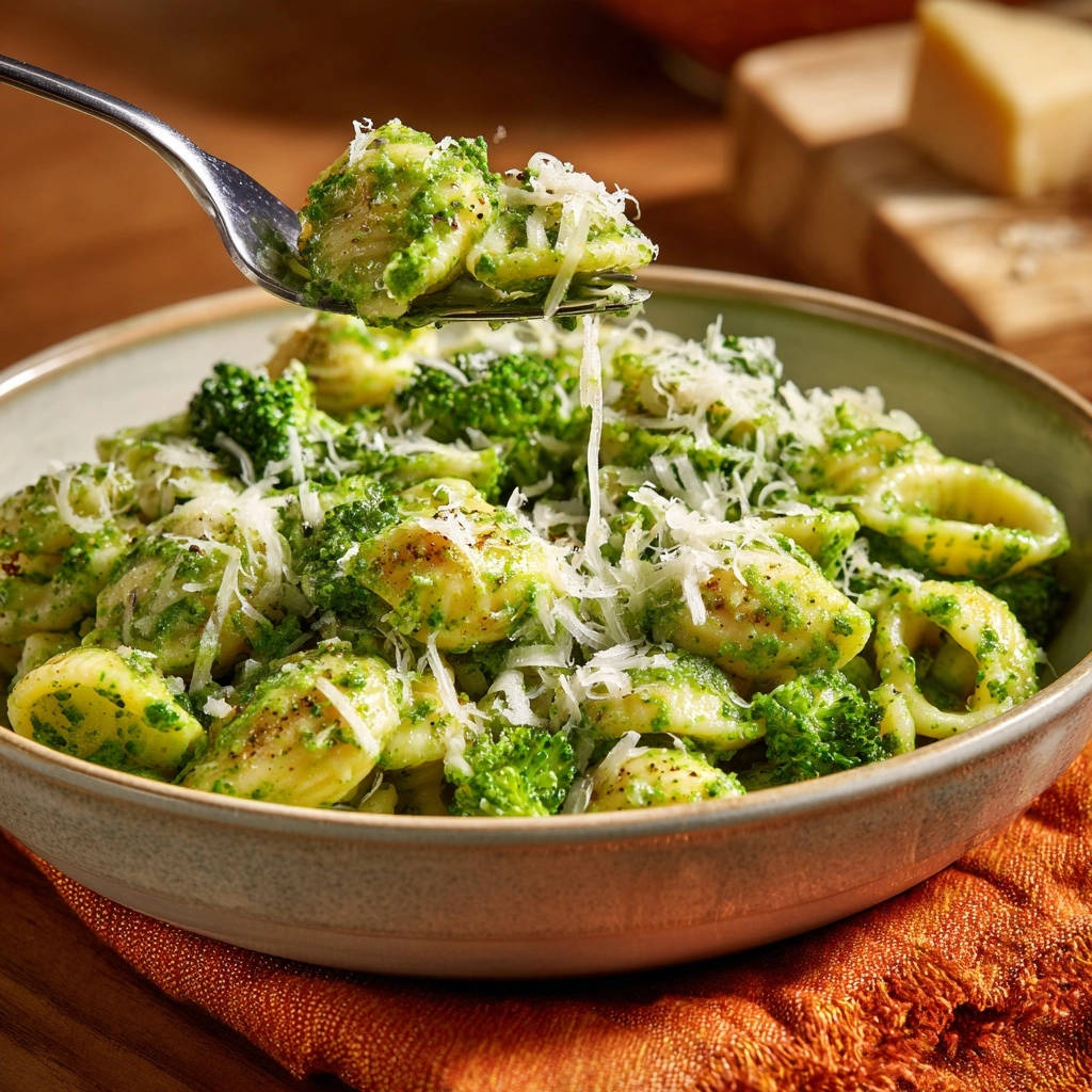 Broccoli Pesto Shells Forkful Close Up 1