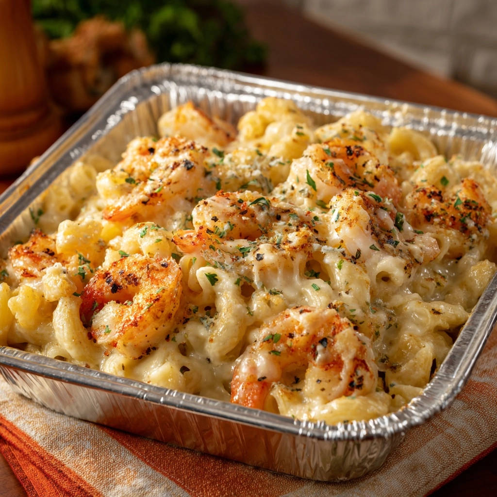 Cajun Shrimp Mac Cheese Overhead View