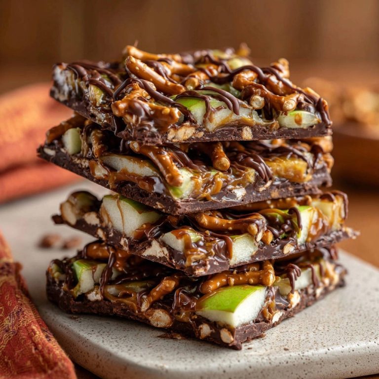 Caramel Apple Pretzel Bark Stacked Close Up