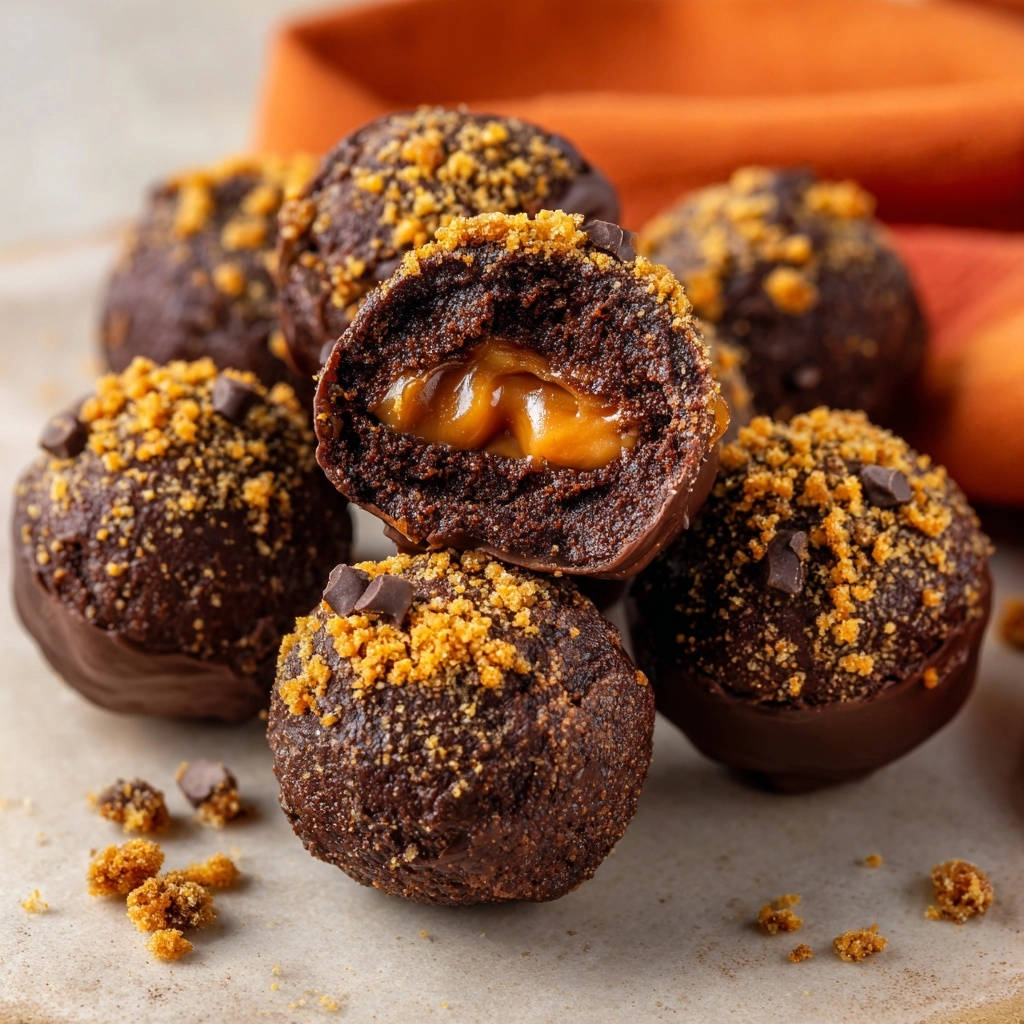 Caramel Stuffed Chocolate Truffles Cross Section