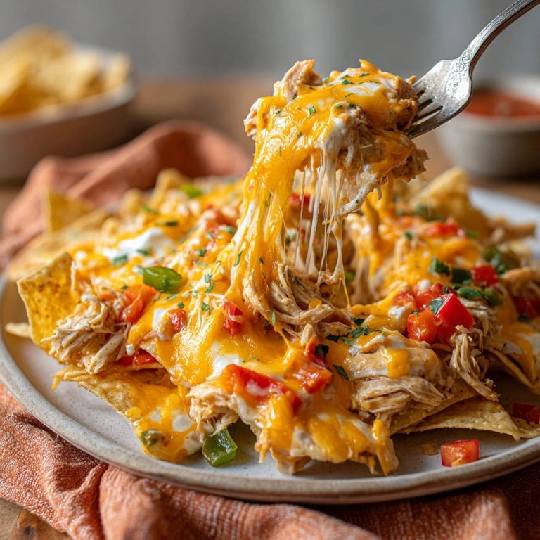 Cheesy Chicken Nachos Cheese Pull Detail