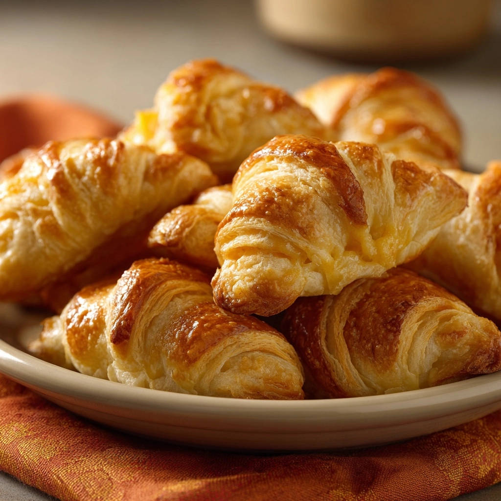 Cheesy Puff Pastry Croissants Close Up Plated 1