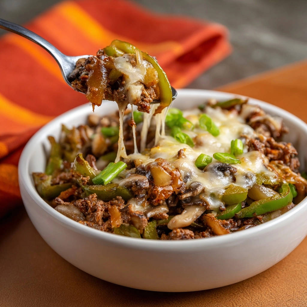 Cheesy Skillet Steak Veggies Spoonful Of Melting Cheese