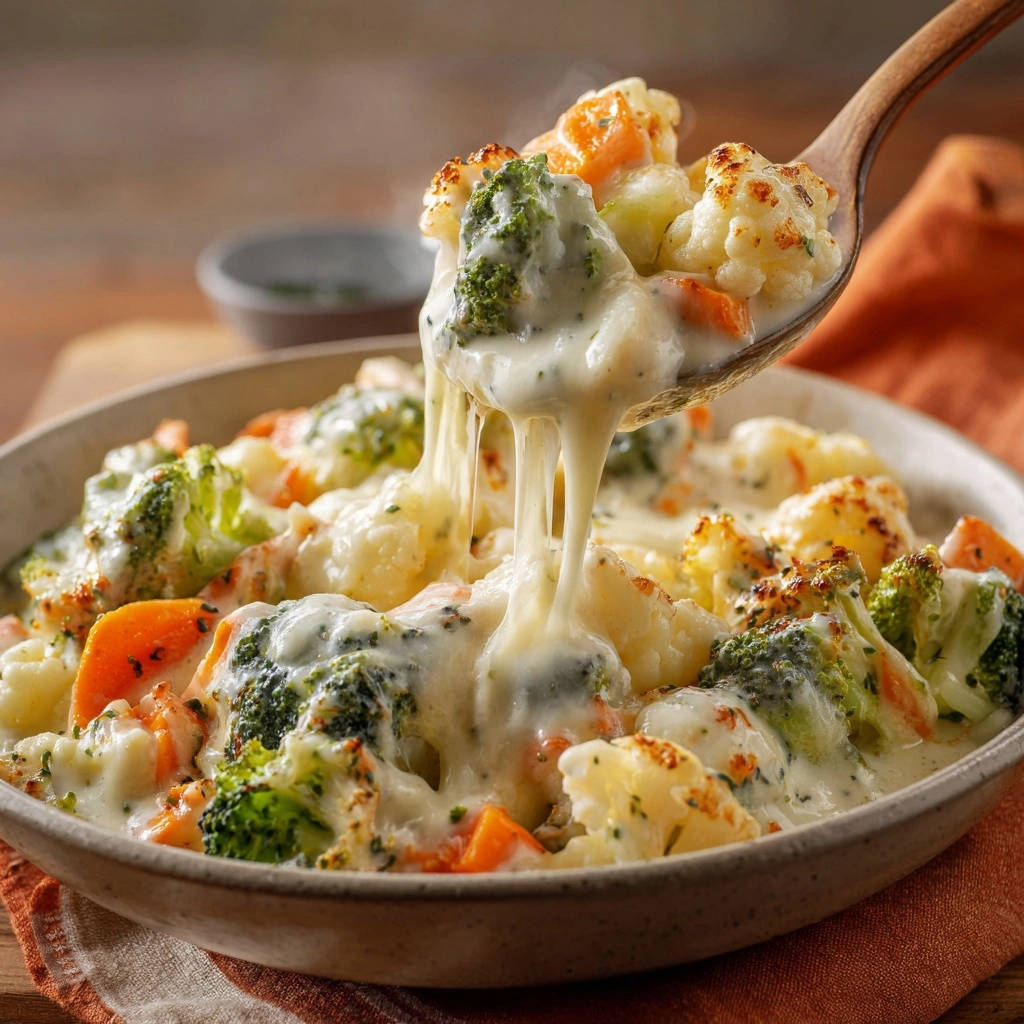 Cheesy Veggie Gratin Spoonful Of Cheese Pull 1