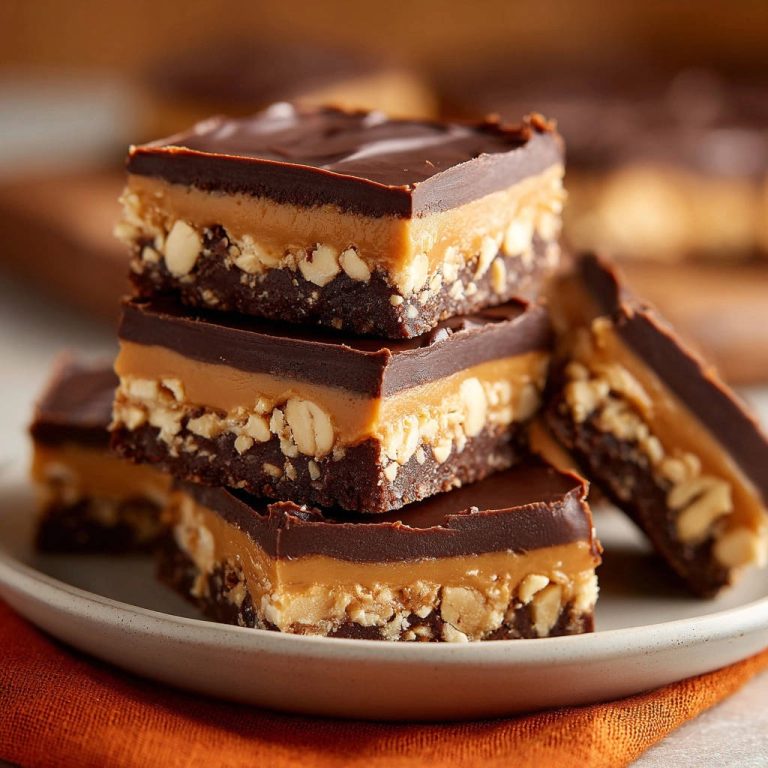 Chocolate Peanut Butter Crunch Bars Stacked Slices