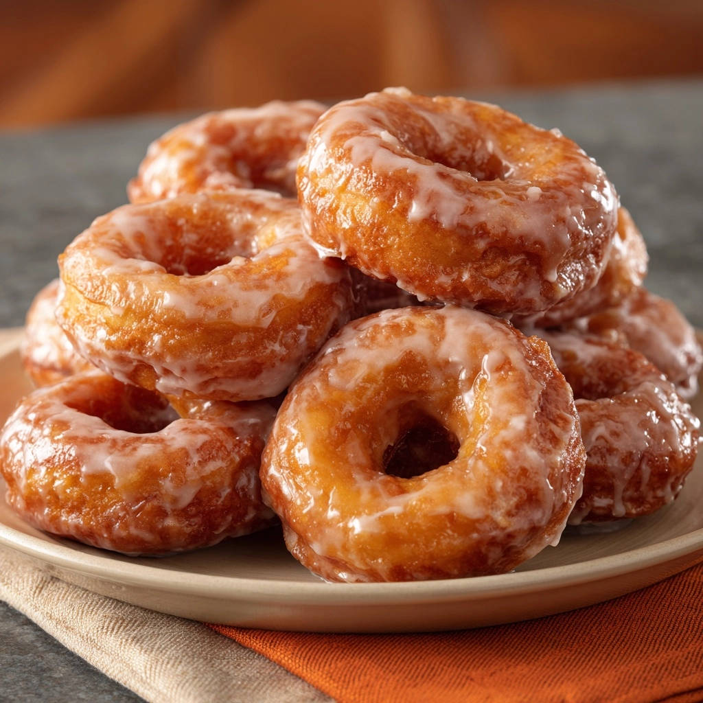 Classic Glazed Donuts Close Up Stack