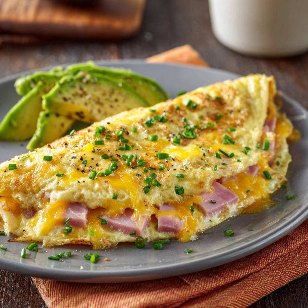 Classic Ham Cheese Omelet Plated Side View