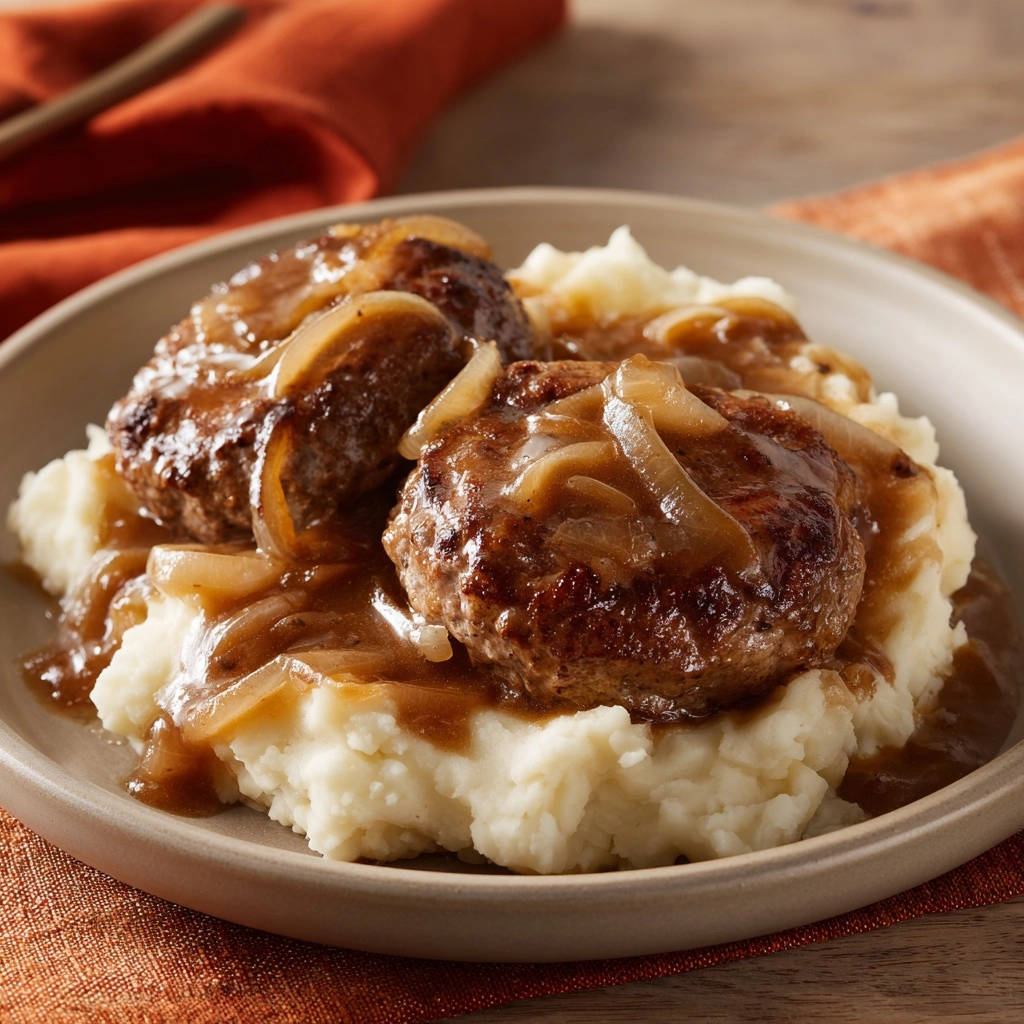 Classic Salisbury Steak Plated With Mashed Potatoes 1