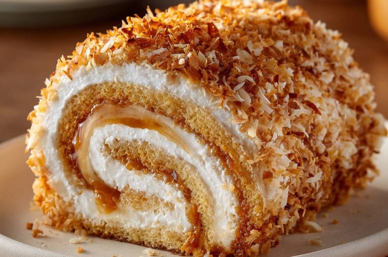 Coconut Caramel Roll Cake