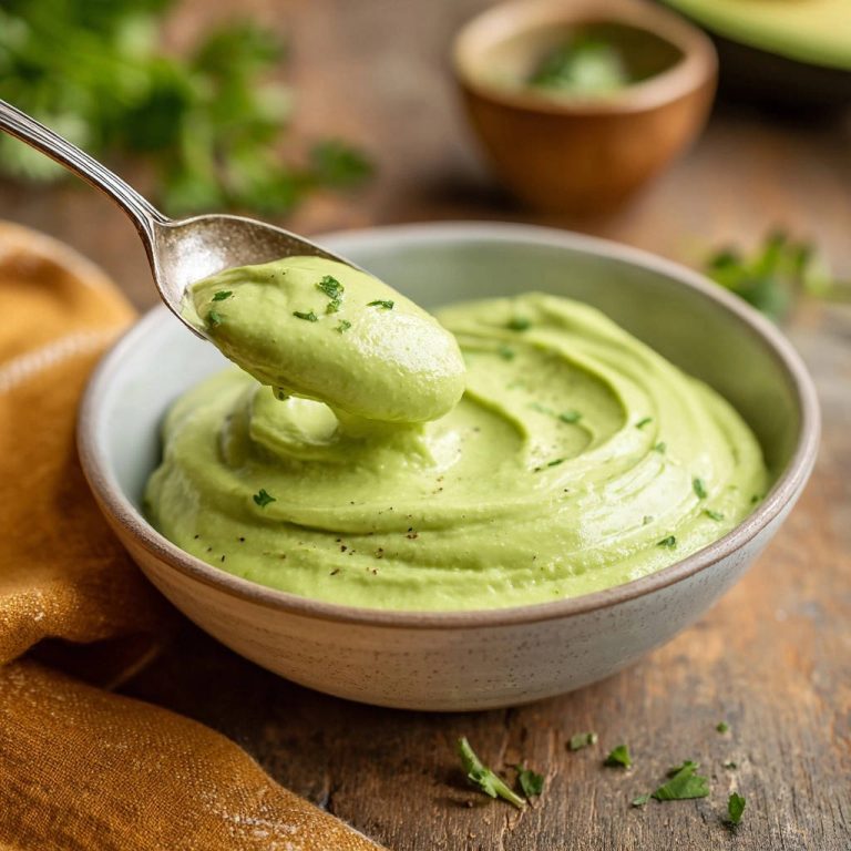 Creamy Avocado Sauce Spoonful Close Up