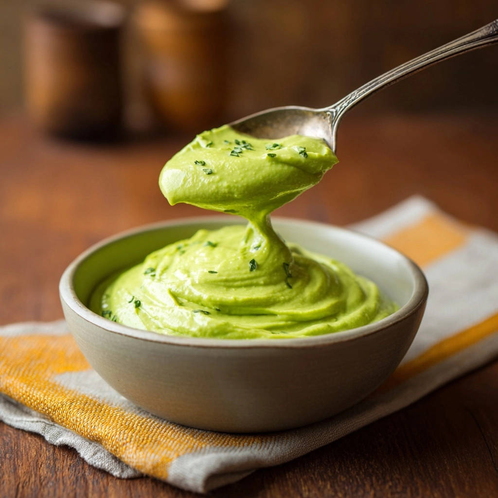Creamy Avocado Sauce Spoonful Dripping 1