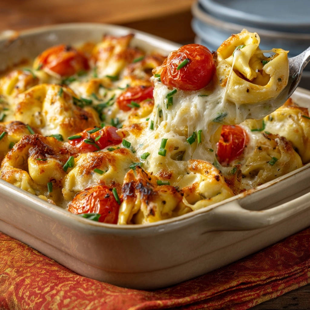 Creamy Baked Tortellini Close Up Serving 1