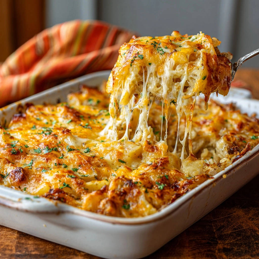 Creamy Cheesy Potato Bake Melty Cheese Pull