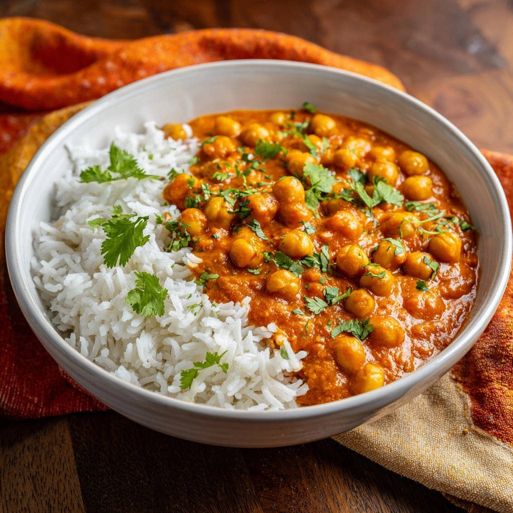 Creamy Chickpea Curry Overhead View Garnished 1