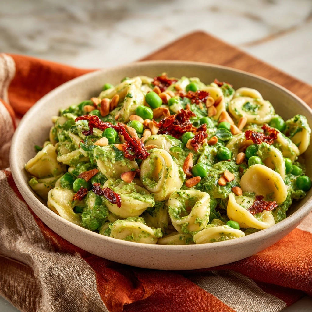 Creamy Pesto Orecchiette Overhead Close Up 1