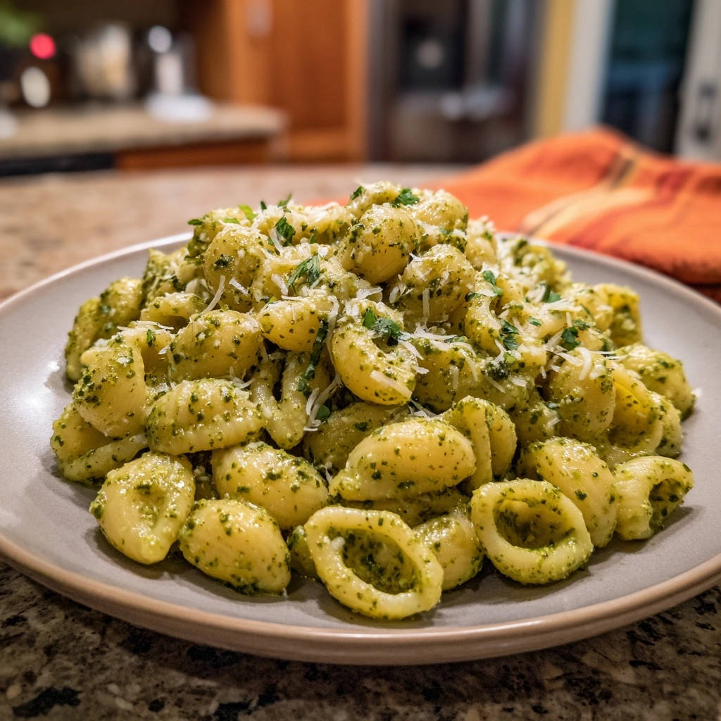 Creamy Pesto Pasta Close Up Plated 1