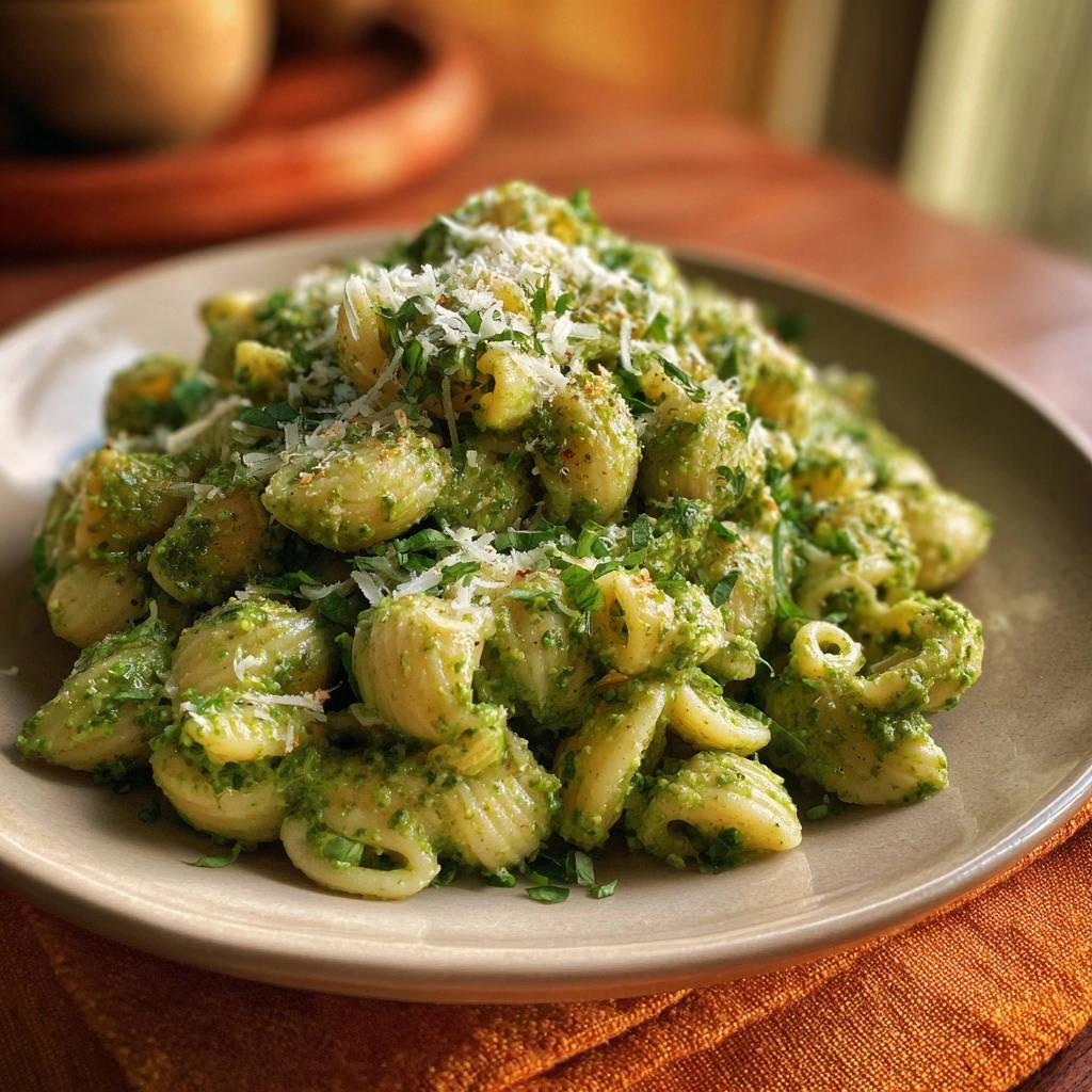 Creamy Pesto Pasta Close Up Plated