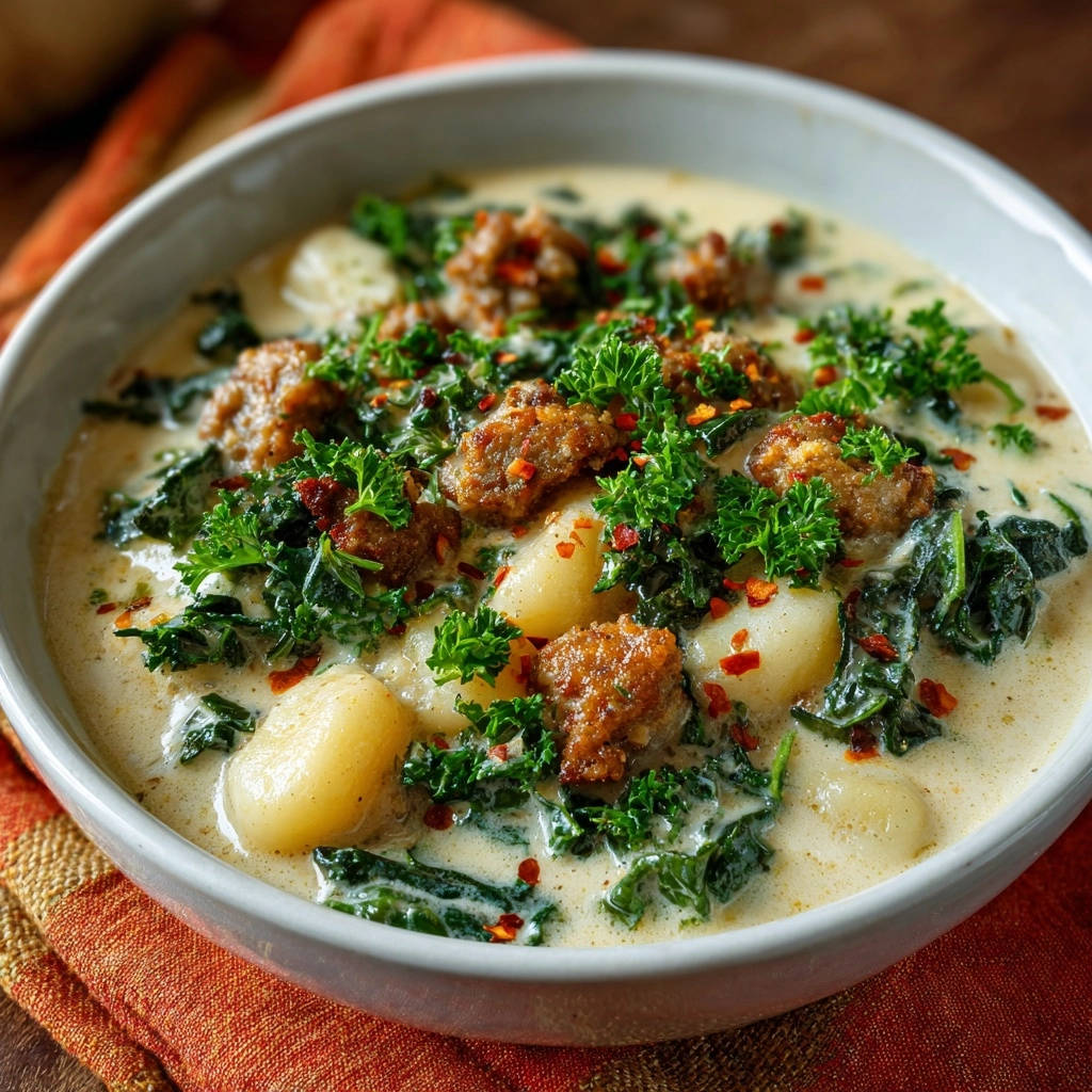 Creamy Sausage Gnocchi Soup Close Up Detail