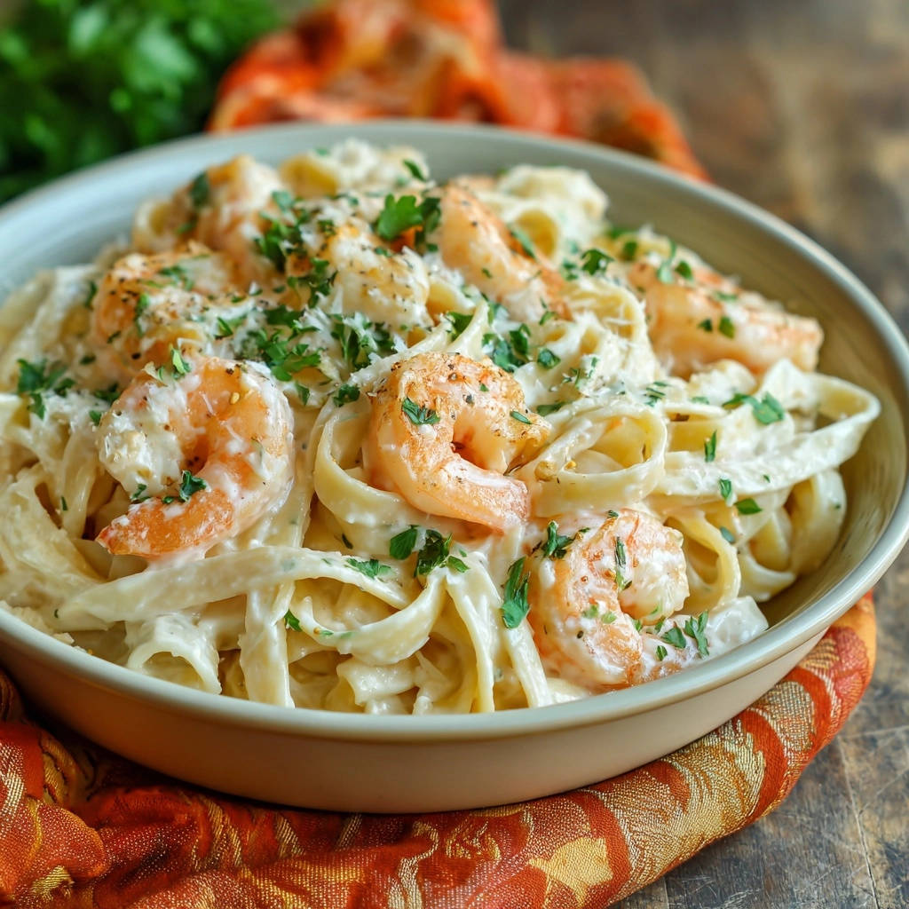 Creamy Shrimp Fettuccine Close Up Plated 1