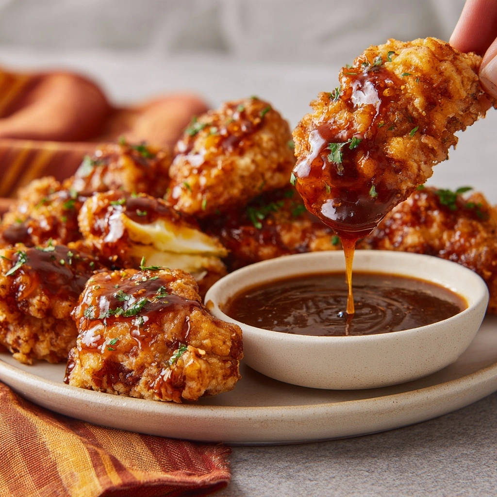Crispy Glazed Chicken Bites Dipping In Sauce 1