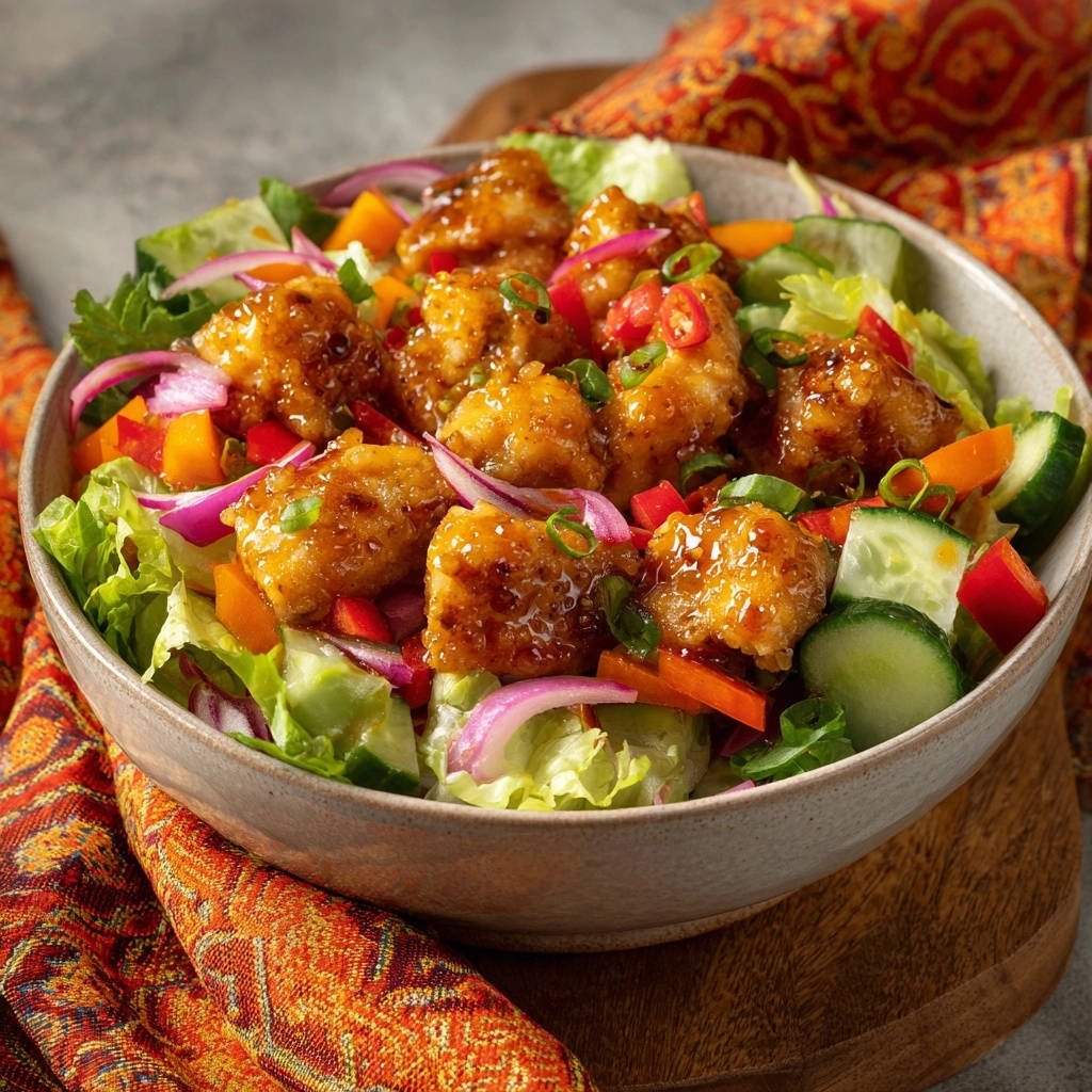 Crispy Glazed Chicken Salad Close Up Detail 1