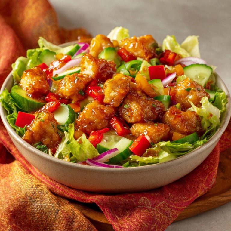 Crispy Glazed Chicken Salad Overhead Bowl