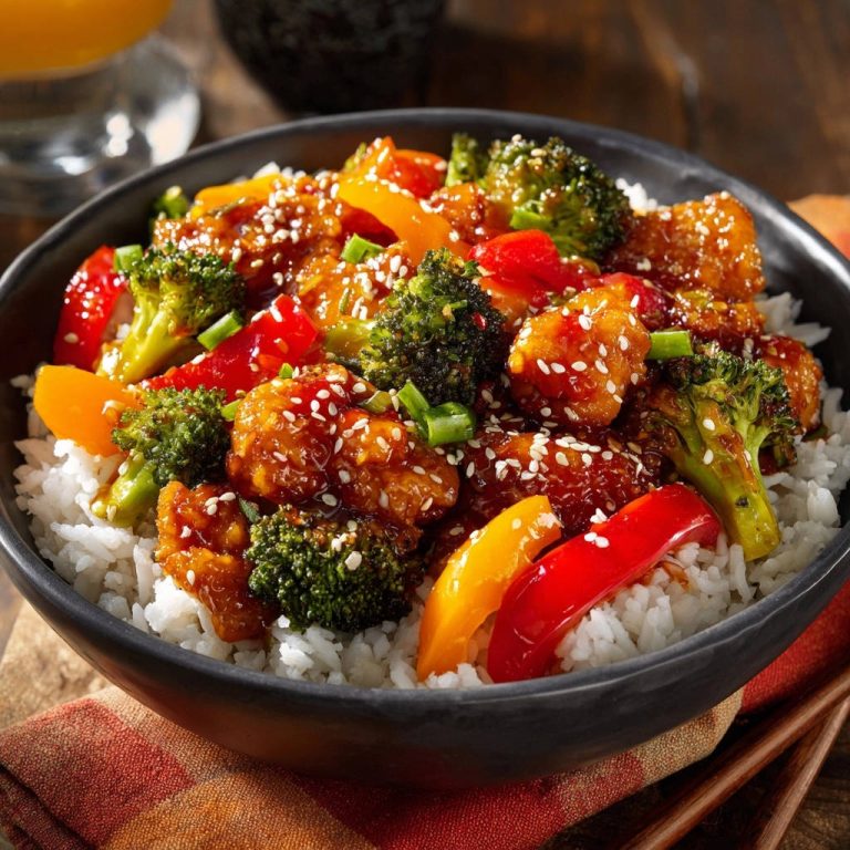 Crispy Sesame Chicken Stir Fry Close Up Detail