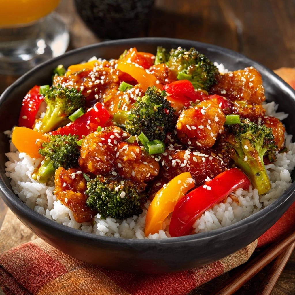 Crispy Sesame Chicken Stir Fry Close Up Detail