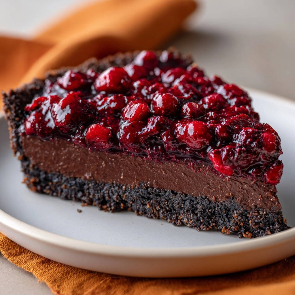 Decadent Chocolate Berry Tart Close Up Cross Section