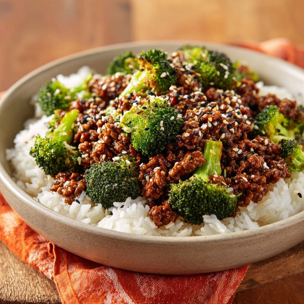 Easy Beef Broccoli Bowl Overhead View 1