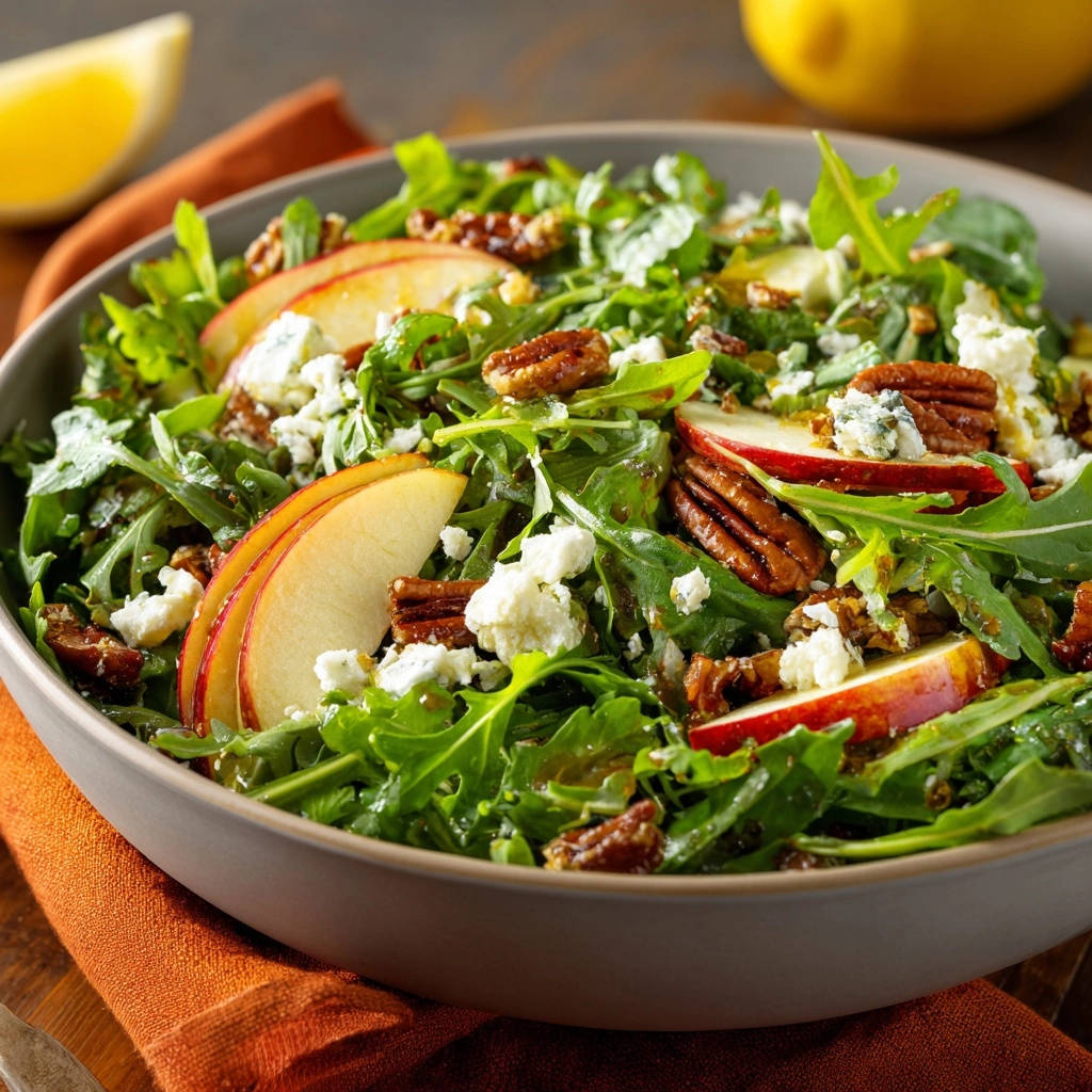 Fresh Apple Pecan Arugula Salad Close Up 1
