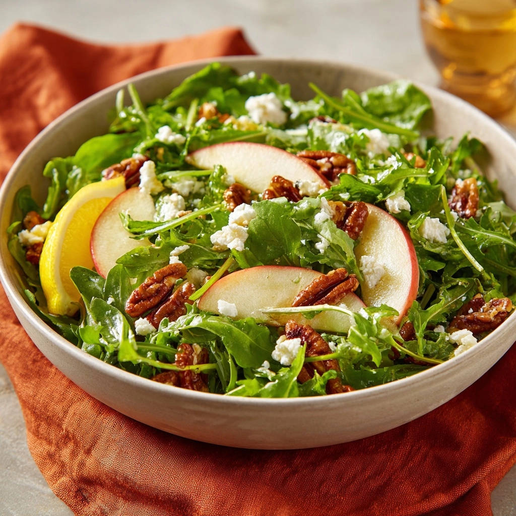 Fresh Apple Pecan Arugula Salad Close Up