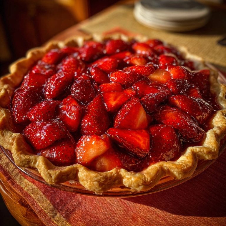 Fresh Strawberry Pie Overhead Shot