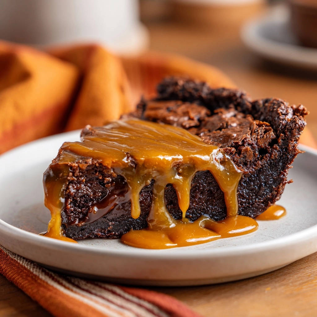 Fudgy Caramel Brownie Pie Sliced Cross Section