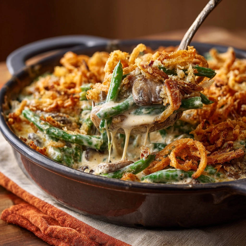 Green Bean Casserole Spoonful Close Up