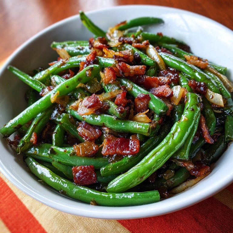 Green Beans With Bacon And Onions Close Up