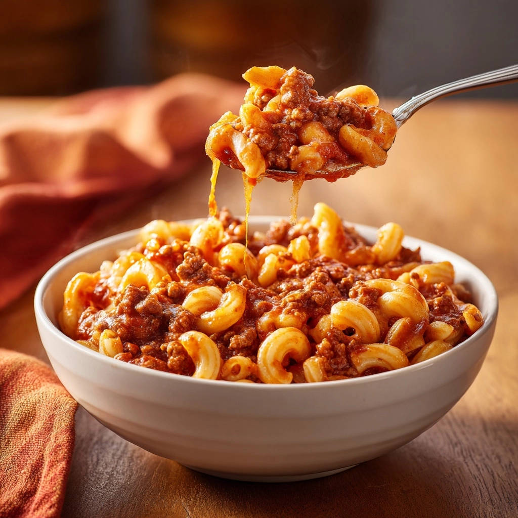 Hearty Beef Macaroni Spoonful Dripping Sauce
