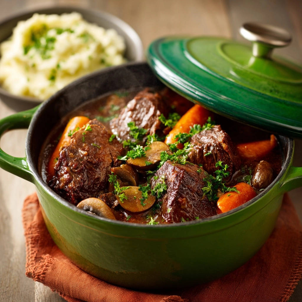 Hearty Beef Stew Pot With Carrots Mushrooms 1