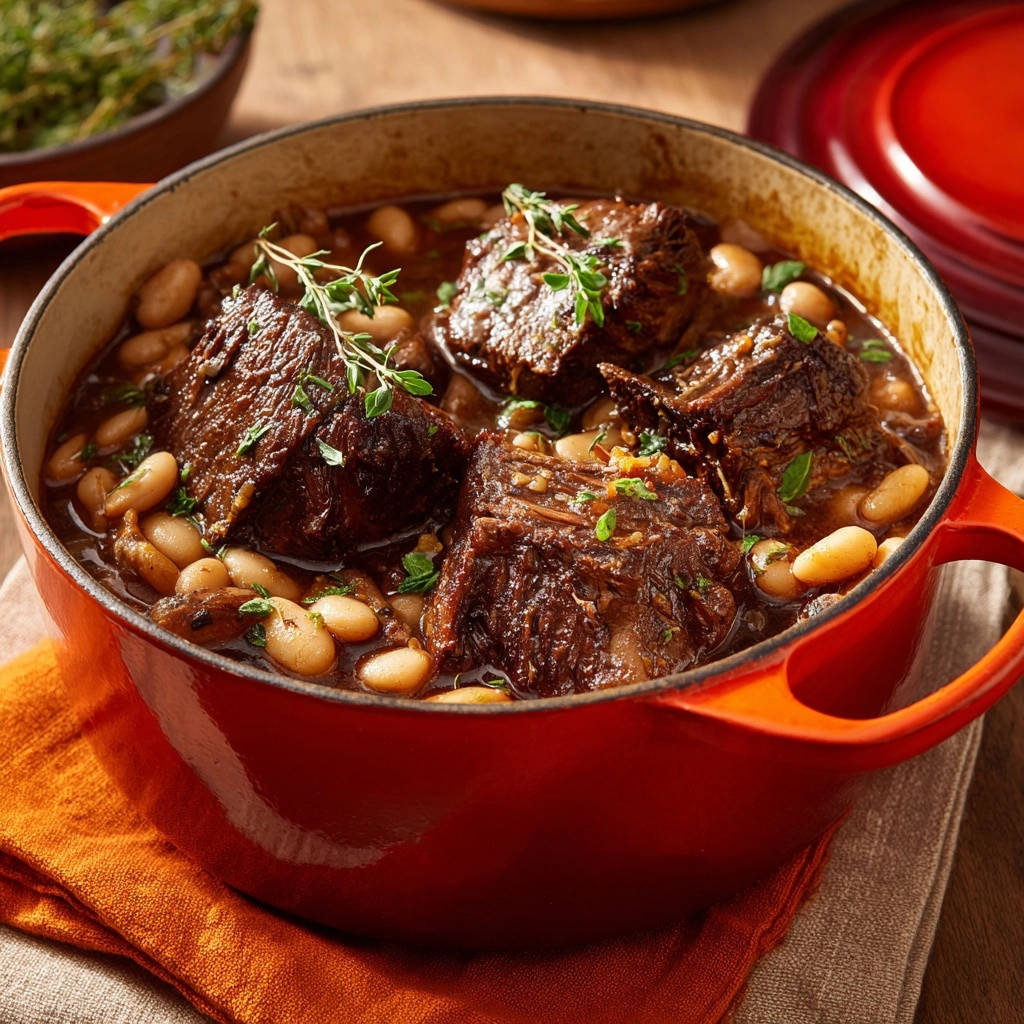 Hearty Braised Beef And Beans Close Up