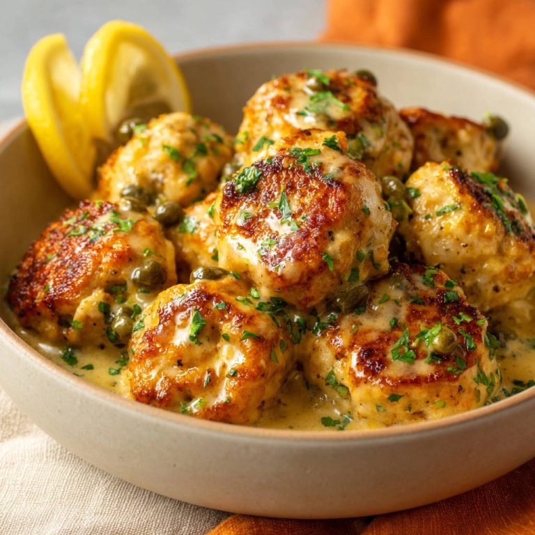 Lemon Caper Chicken Meatballs Close Up Sauce