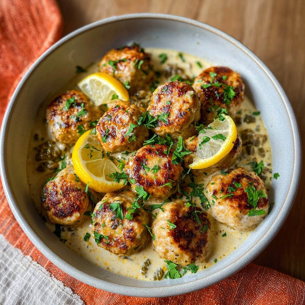 Lemon Caper Chicken Meatballs Overhead View 1